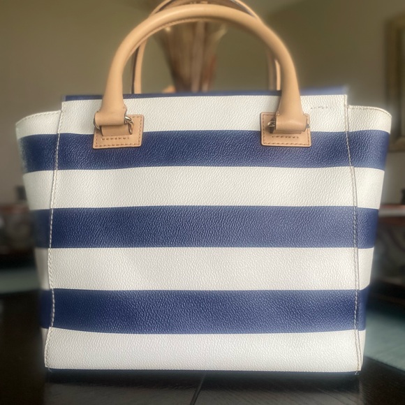 Kate Spade EUC Blue & Cream Camryn Wellesley Stripe Leather Satchel/Crossbody - Picture 2 of 9